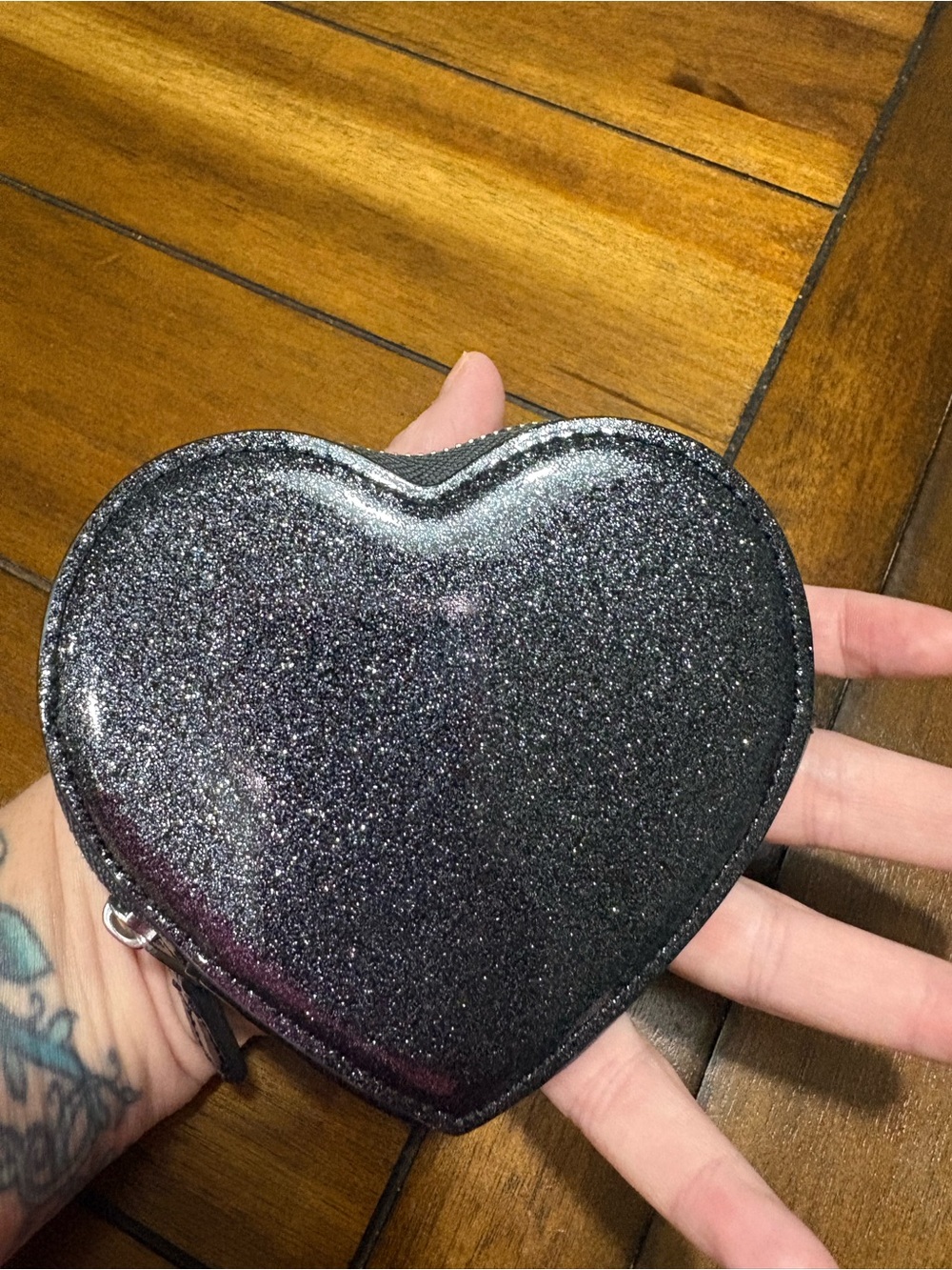 Coach Heart-Shaped Glitter Coin Pouch in Sparkling Black - Picture 2 of 3